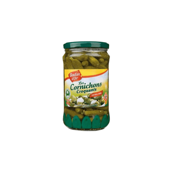 a jar of Bouton d’Or extra fine cornichons 185g