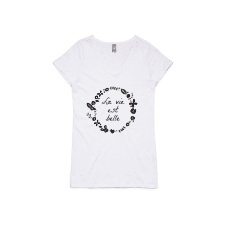 V-neck white T-shirt ‘La vie est belle’